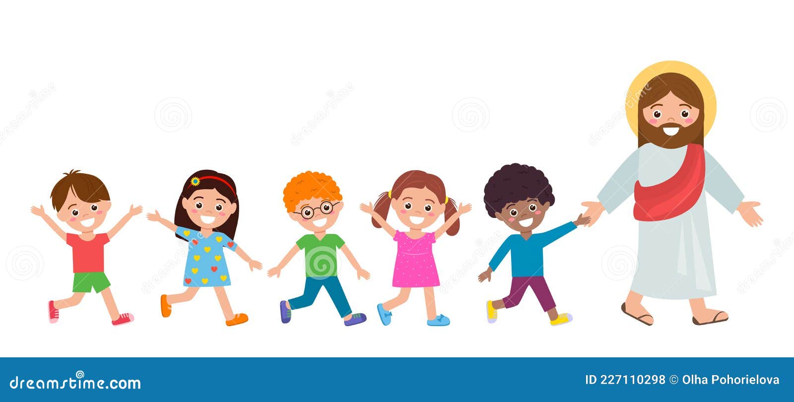 Joyful Children Follow Jesus Christ. the Concept of Sunday School and  Religious Education Stock Vector - Illustration of cartoon, family:  227110298