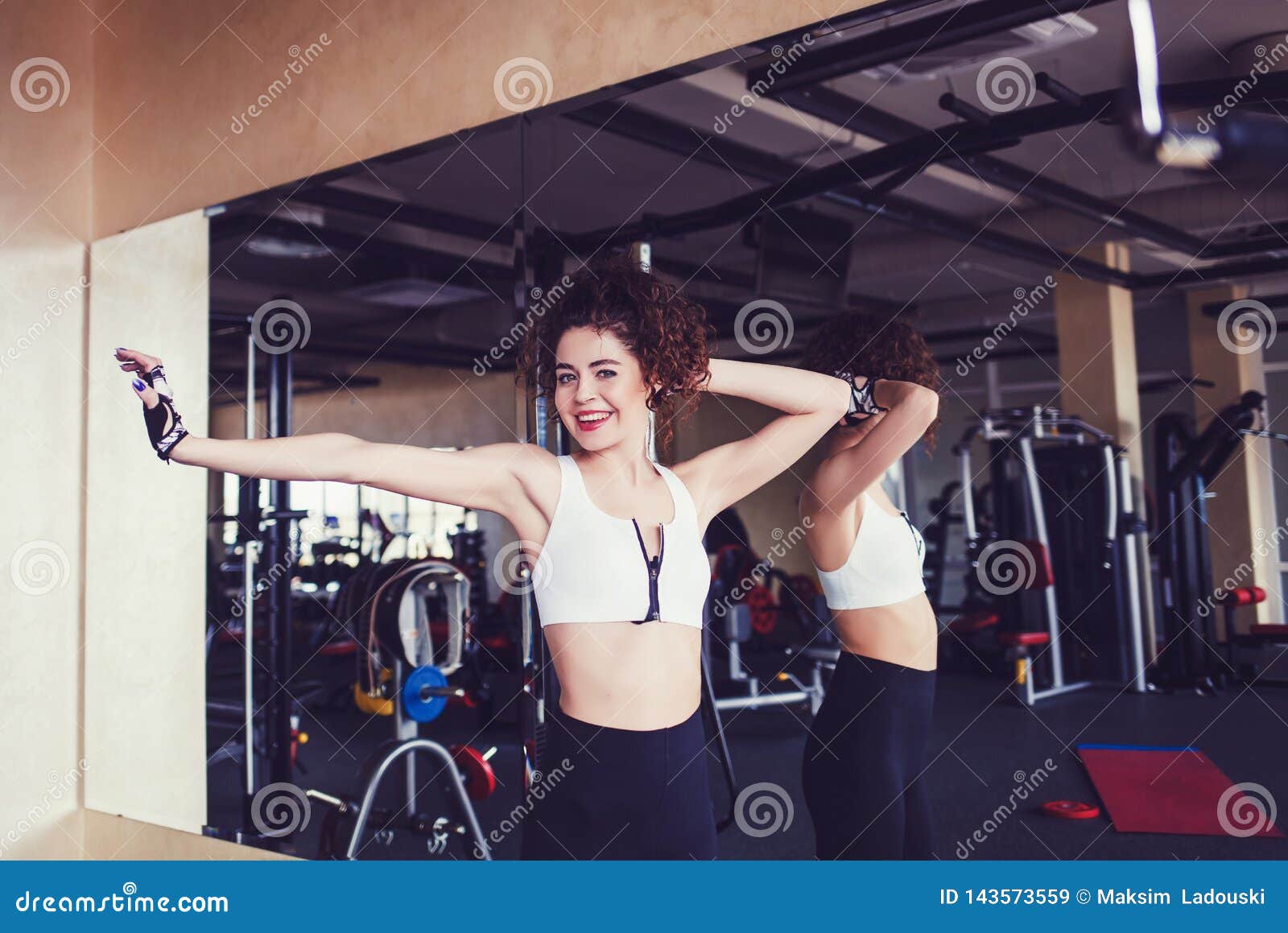 Joyful Curly Brunette Fitness Woman Stock Image Image Of Beauty Beautiful 143573559 