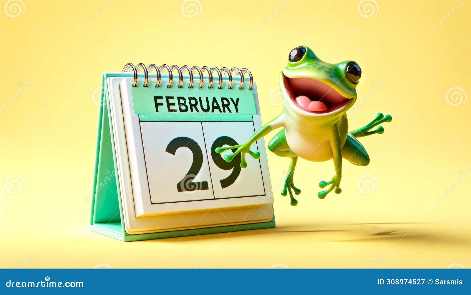 joyful frog celebrating leap day on a sunny calendar backdrop