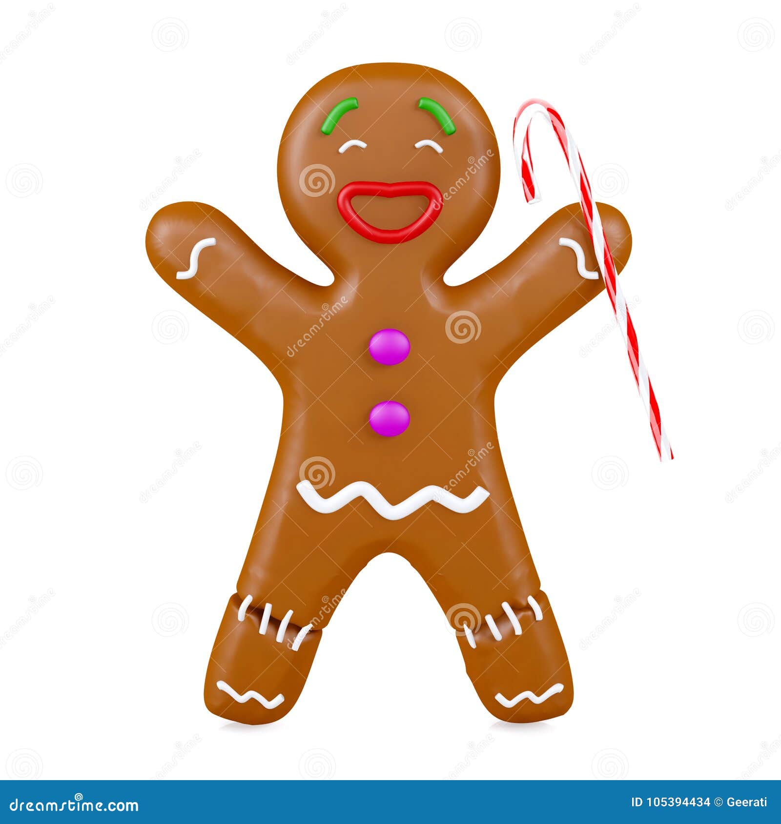 Joyful Gingerbread Man Holding Christmas Cane Stock Illustration