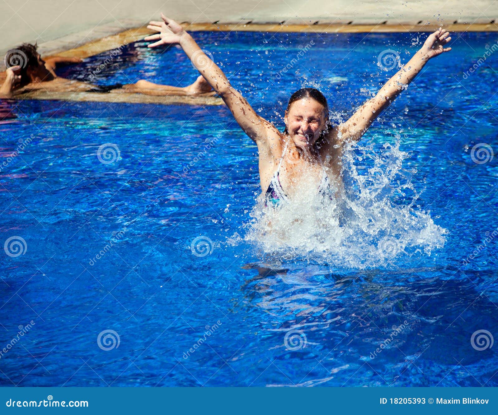 Joyful Girl In The Pool Stock Image Image Of Pool Motion 18205393