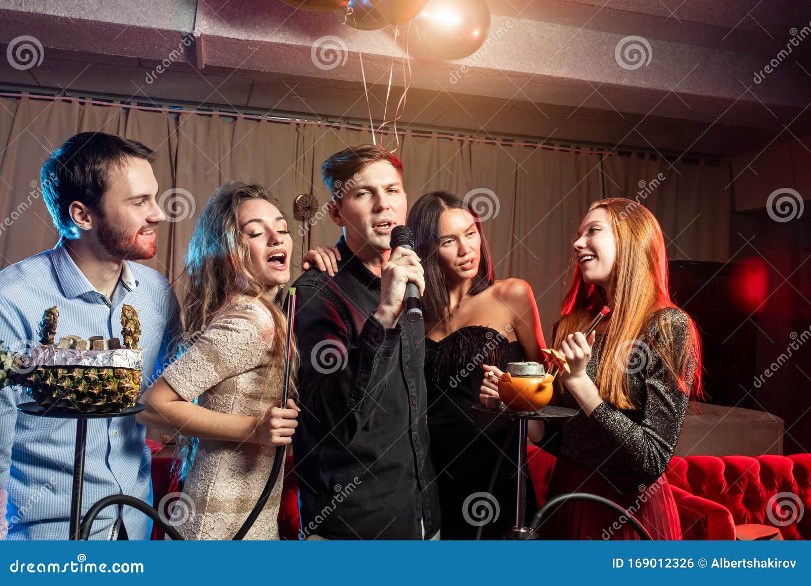 Joyful Happy Young People Have Party in Karaoke Bar Stock Photo - Image of  cool, fashionable: 169012326