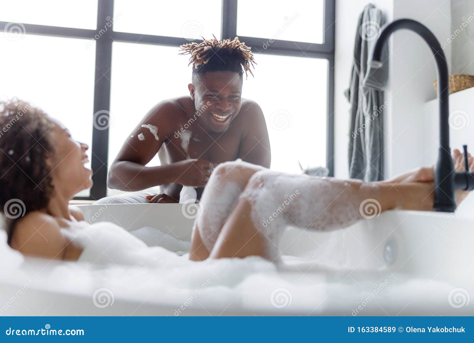 Bathing with her boyfriend