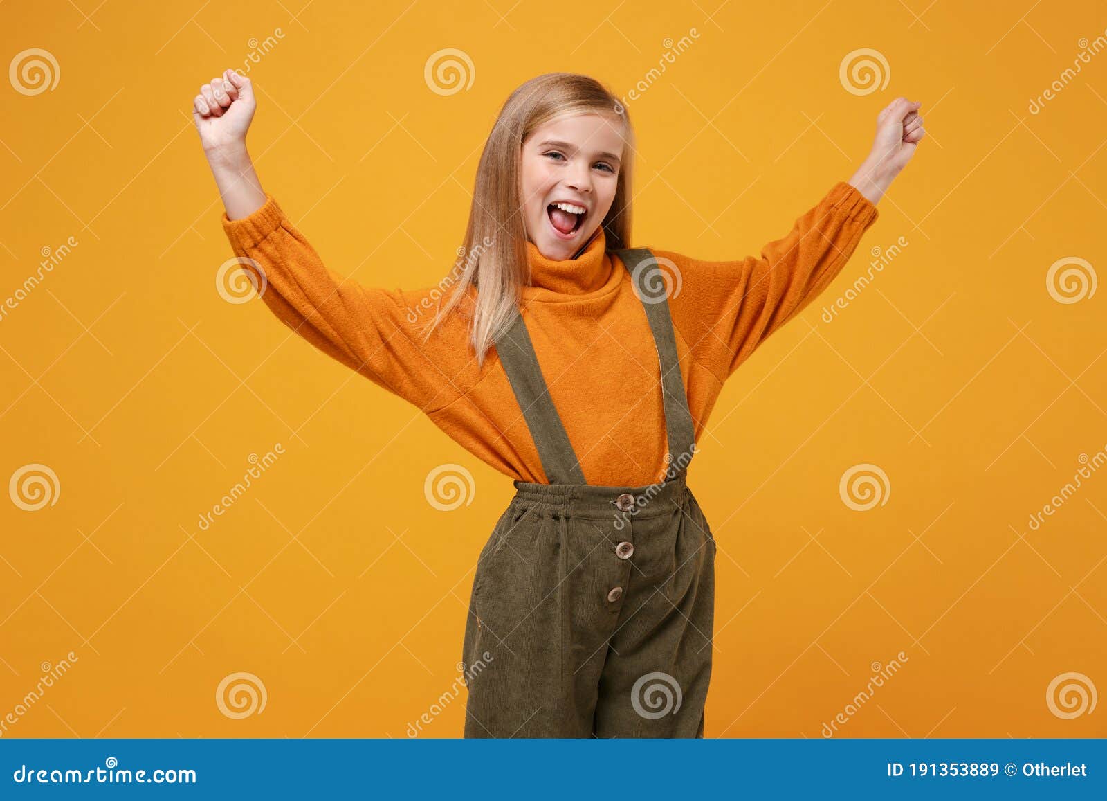 Happy Little Kid Girl 12-13 Years Old in Turtleneck, Jumpsuit Isolated on  Orange Yellow Wall Background Children Studio Stock Photo - Image of face,  beauty: 191353928