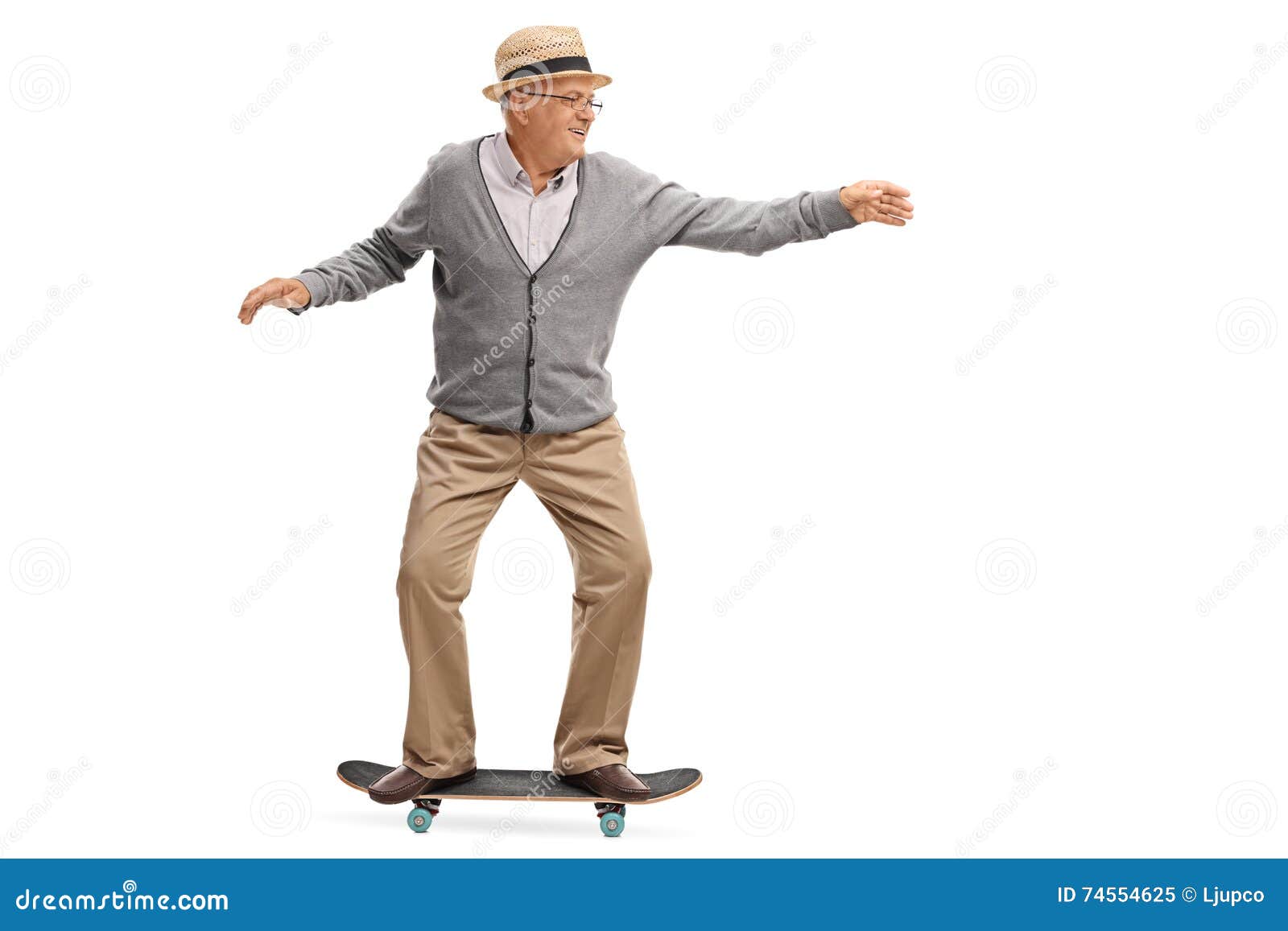 Joyful Senior Man Riding a Skateboard Stock Image - Image of equipment ...