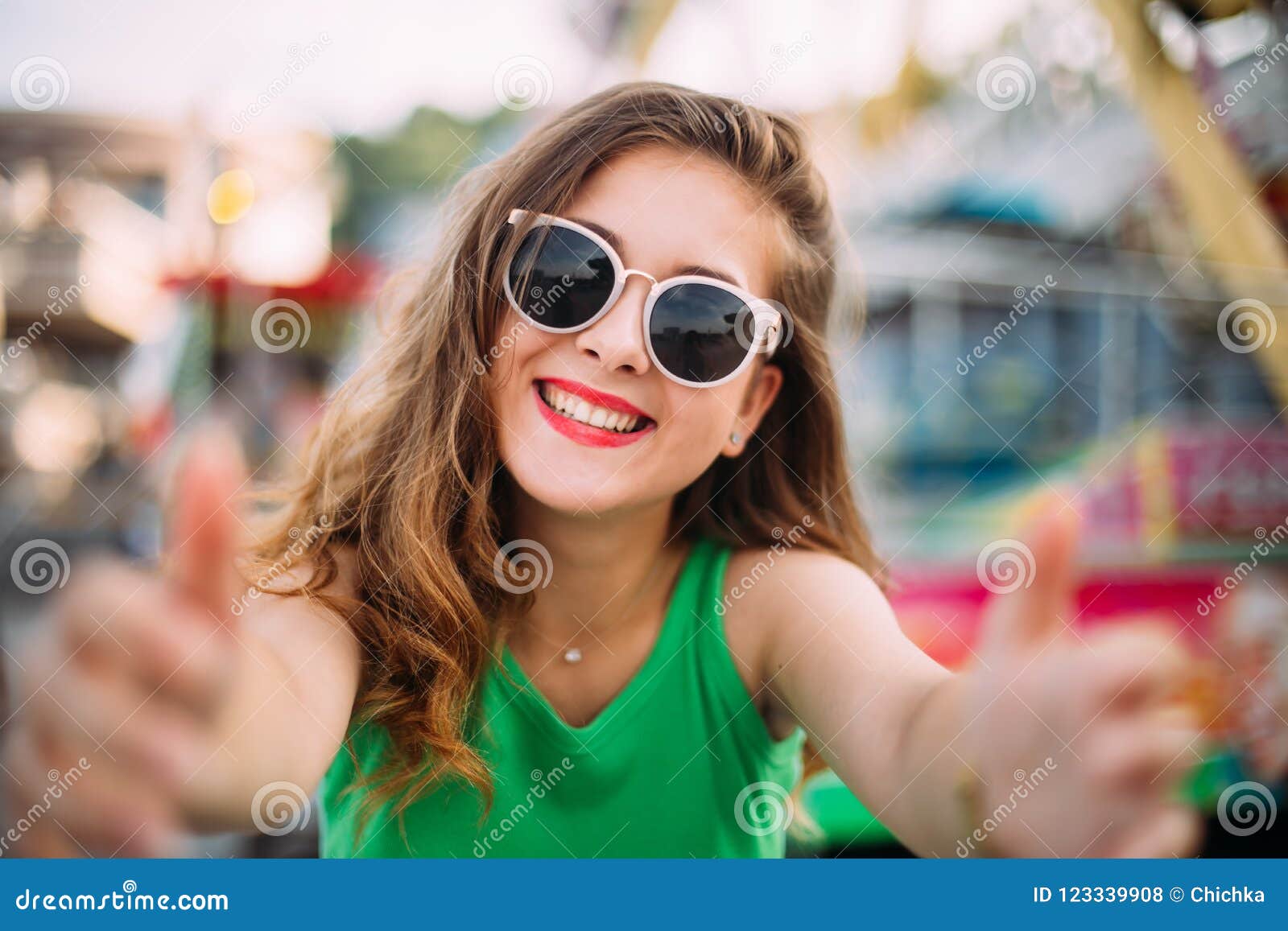 pretty girl selfie sunglasses laughing