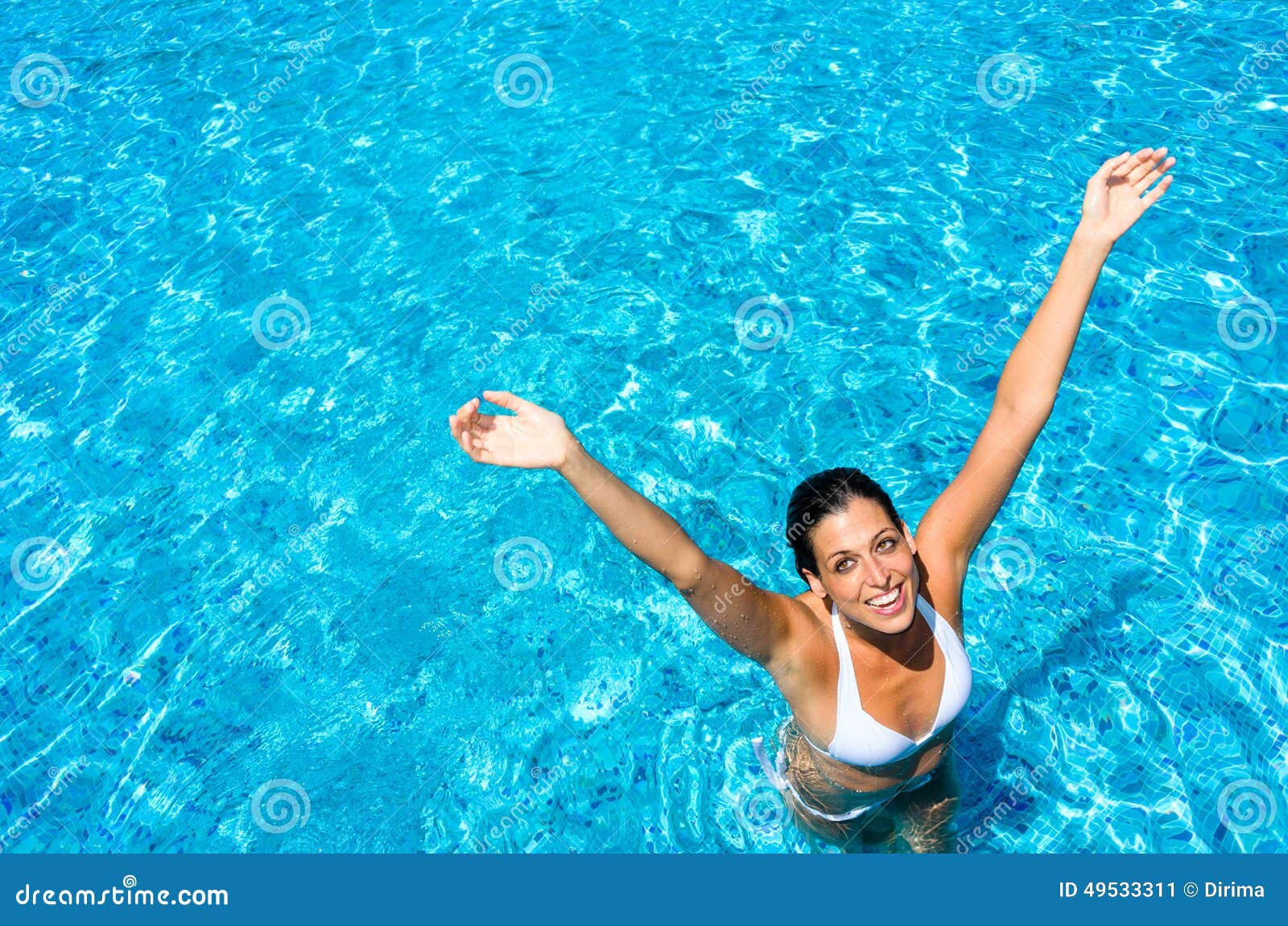 Joyful Woman Having Fun In Swimming Pool Stock Image Image Of Pool