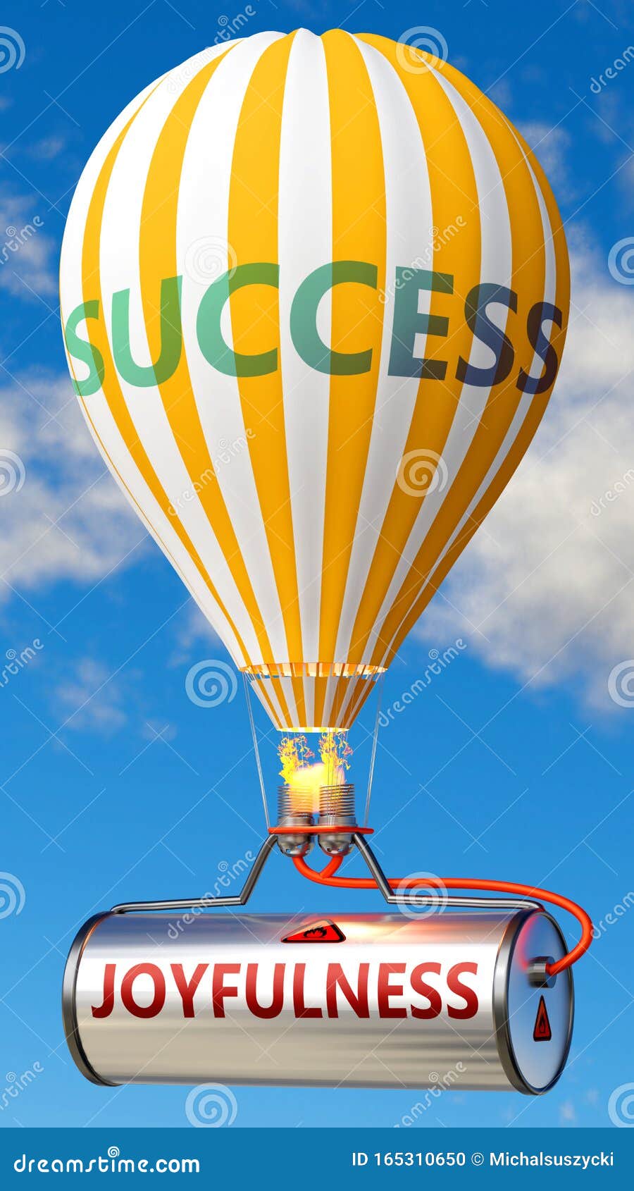 joyfulness and success - shown as word joyfulness on a fuel tank and a balloon, to ize that joyfulness contribute to success