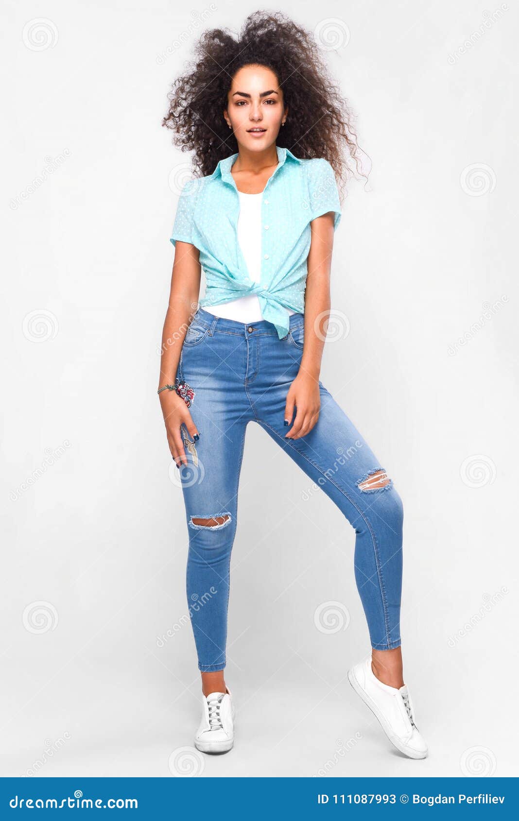 Joyous Woman In Casual Attire Stock 