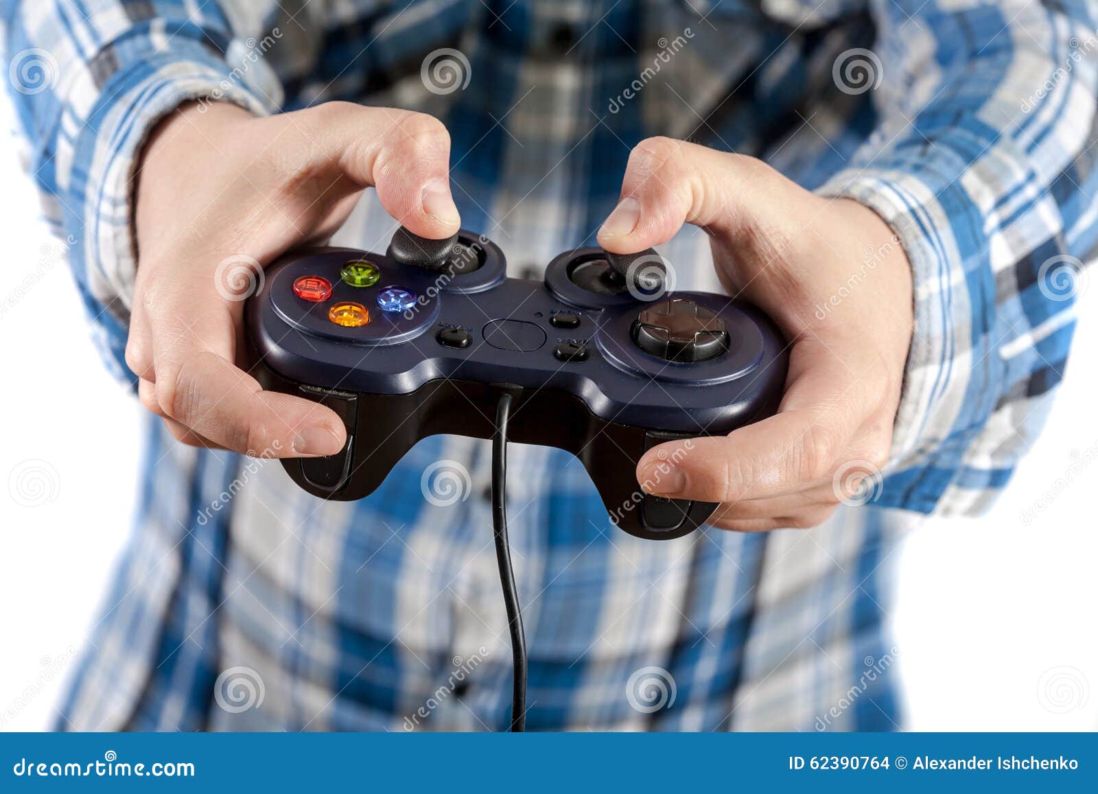 Joystick in hands photo. Image of cable 62390764