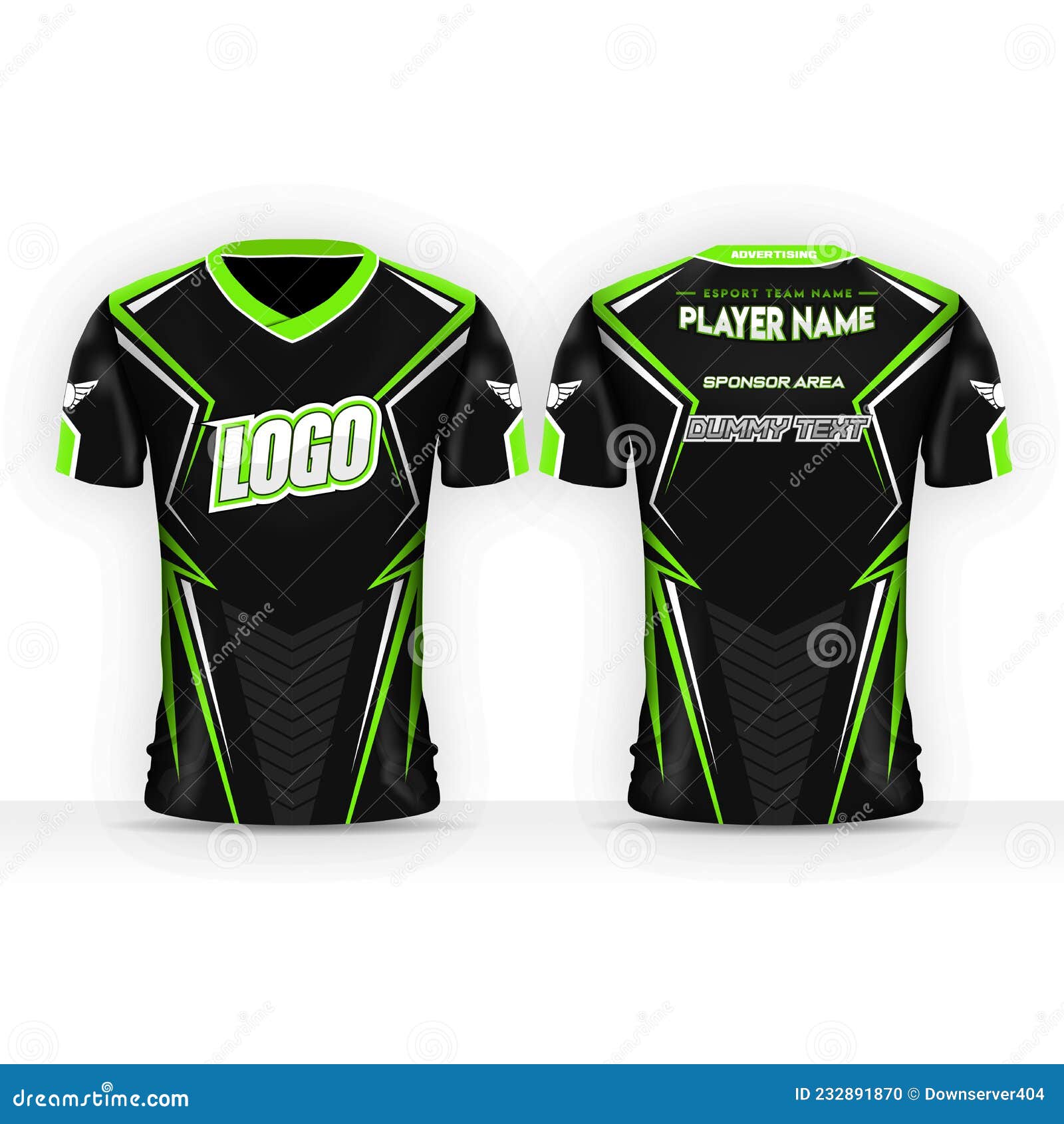 ESport Jersey Design Template with Green and Black Colors Mixing, Futuristic TShirt Style for