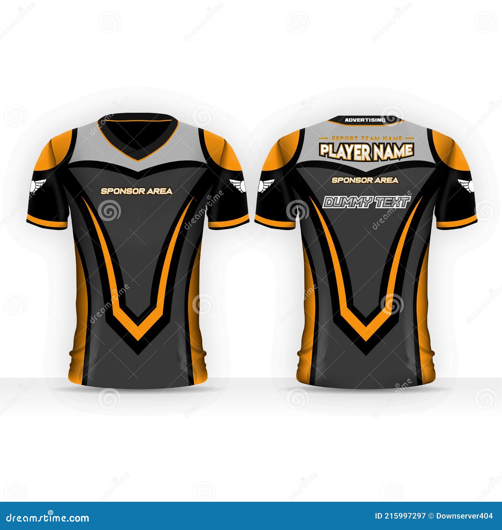 E-Sport Jersey Design Template, Front and Back T-shirt for Gaming, Unique  Apparel Stock Vector - Illustration of removable, resizeable: 215997297