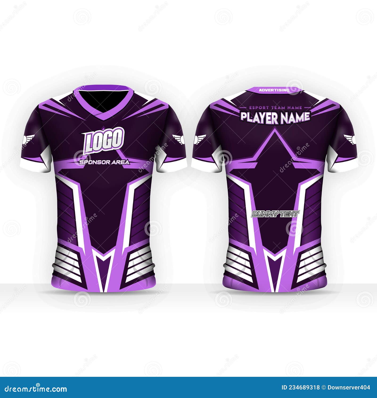 Purple E-Sports Jersey Design Template with Dummy Logos Stock Vector -  Illustration of apparel, fashion: 234689318