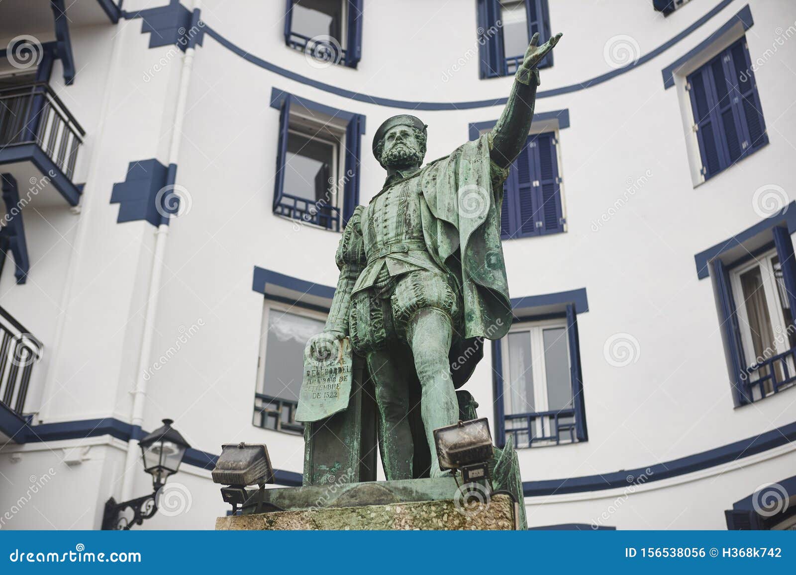 juan sebastian elcano statue in guetaria village, euskadi