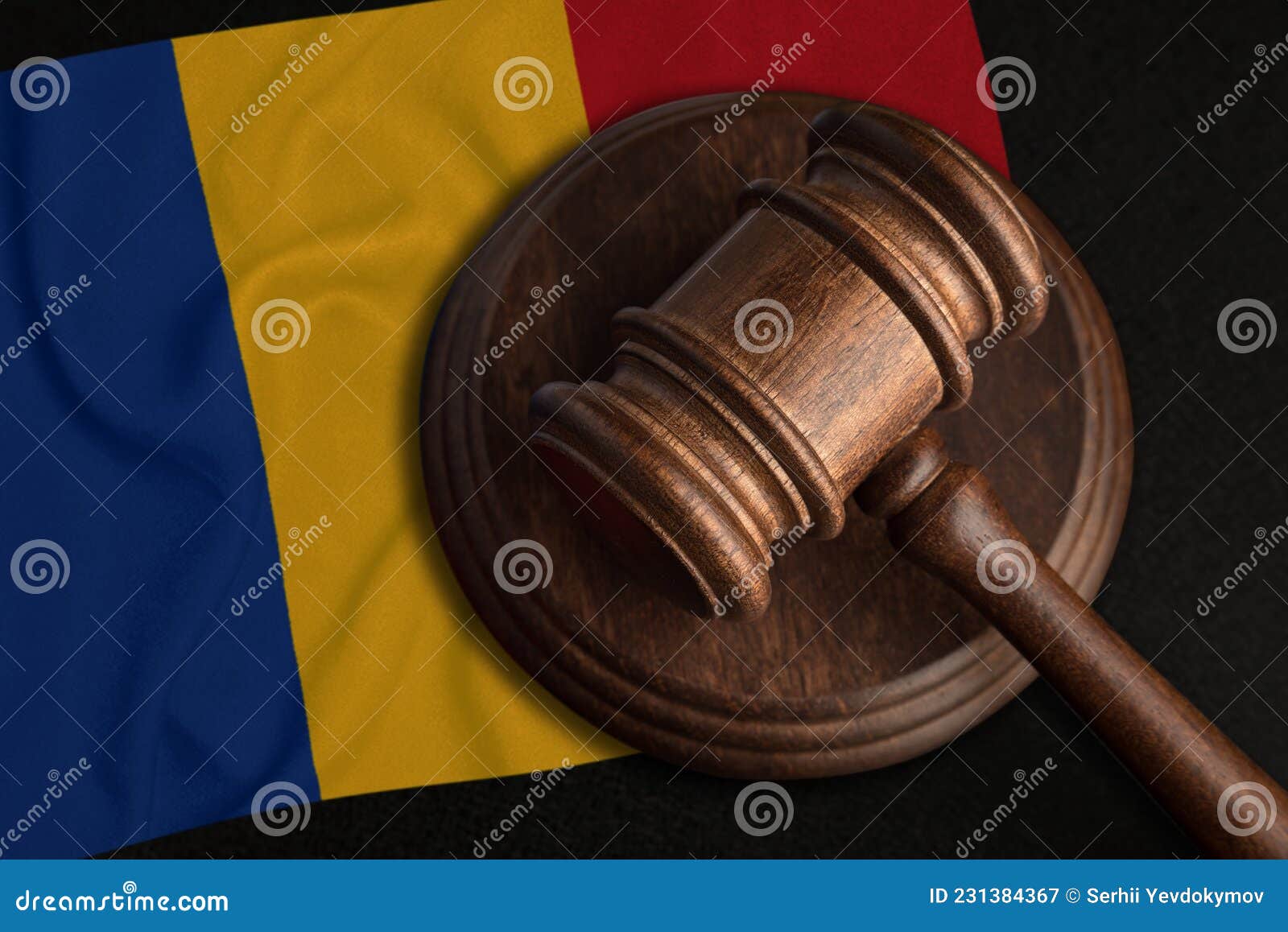 judge gavel and flag of romania. law and justice in romania. violation of rights and freedoms