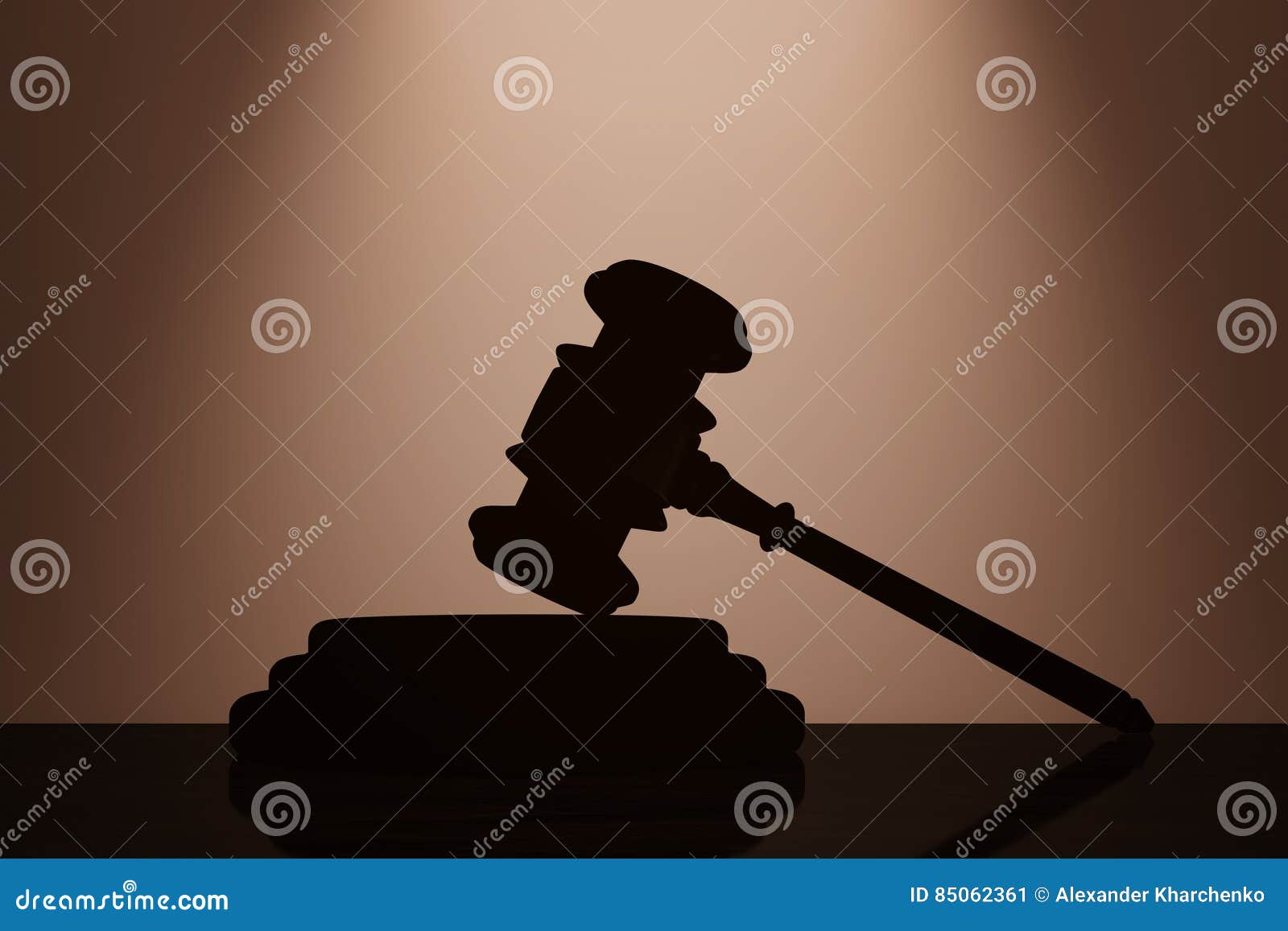 Judge Gavel and Sound Block with Backlight Over Wall. 3d Rendering