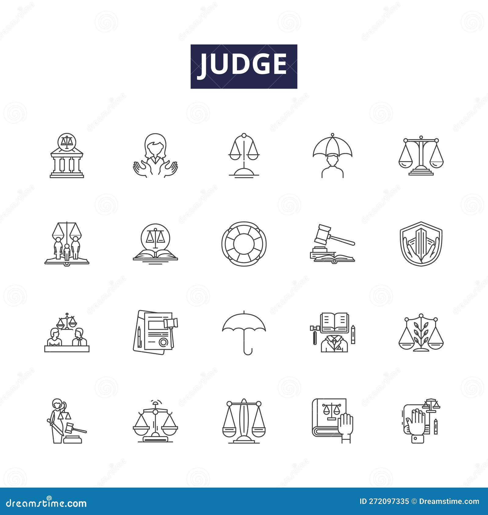judge line  icons and signs. decide, assess, umpire, adjudge, dictate, juggle, preside, rule outline 