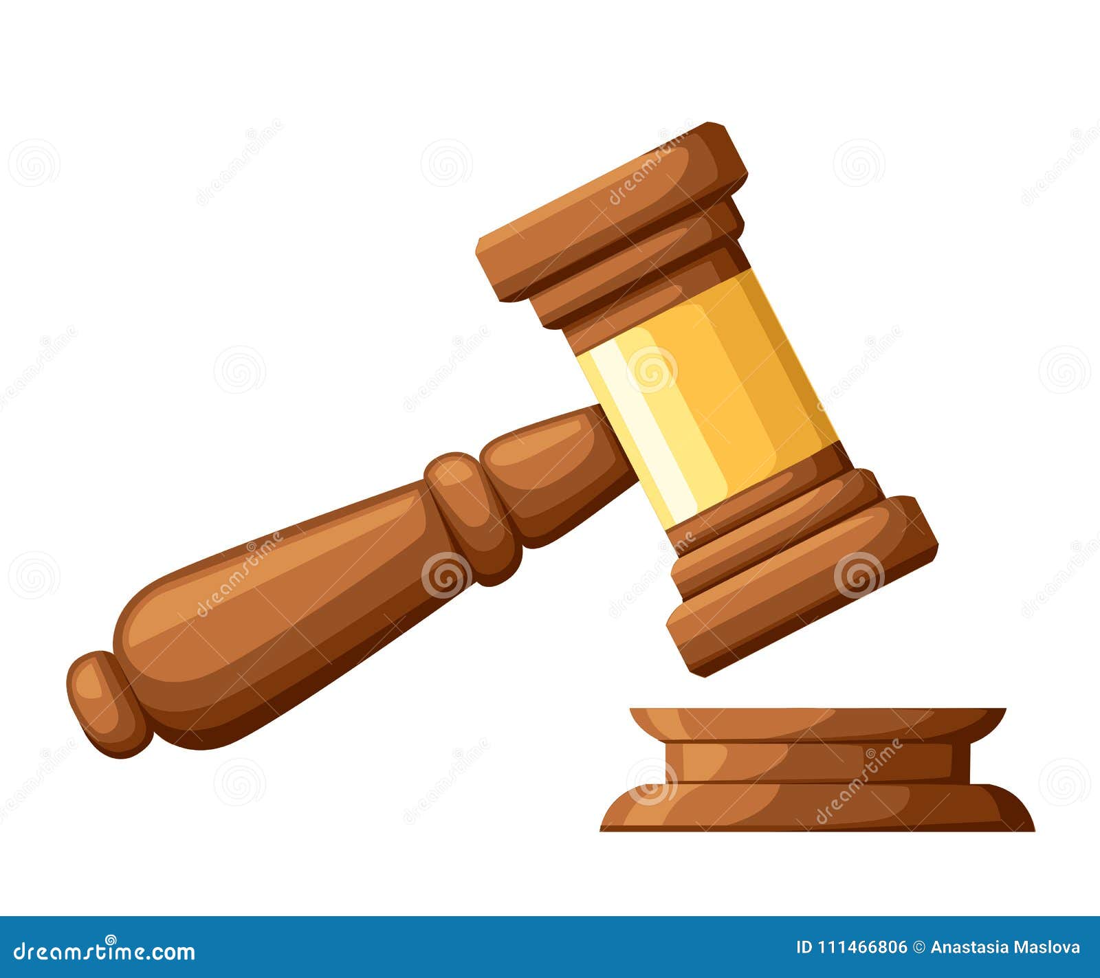 Judge Wood Hammer. Gavel in Cartoon Style. Ceremonial Mallet for