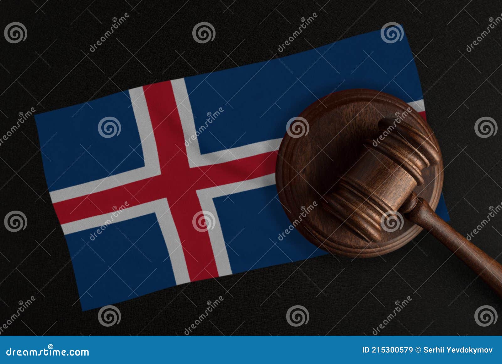 Judges Gavel and the Flag of Iceland. Law and Justice Stock Image