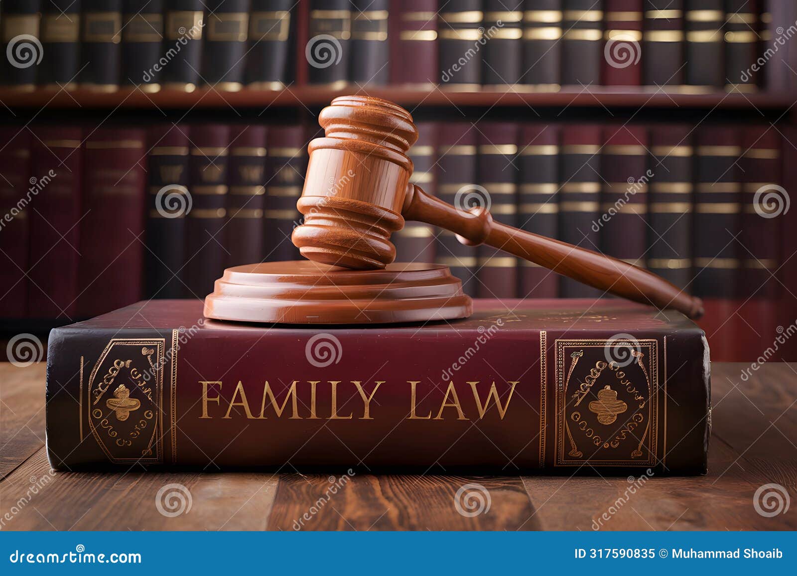 judicial authority ized by gavel on family law book in scholarly setting.
