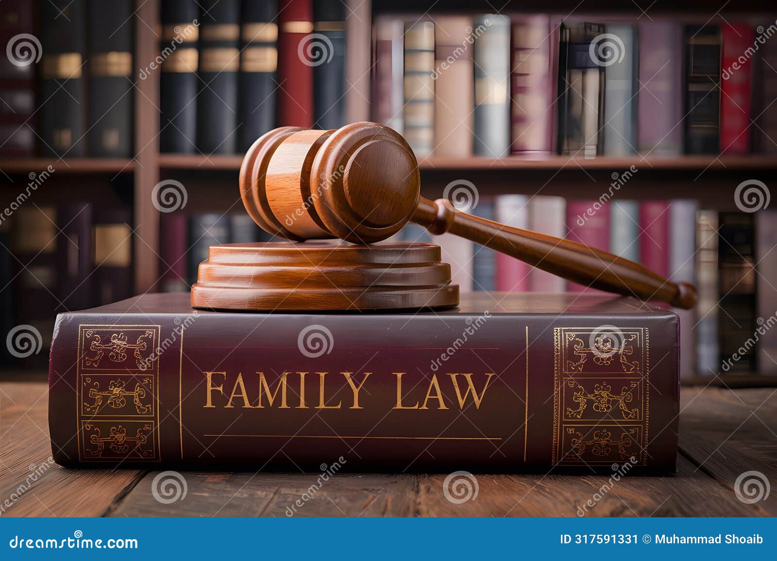 judicial authority ized by gavel on family law book in scholarly setting.