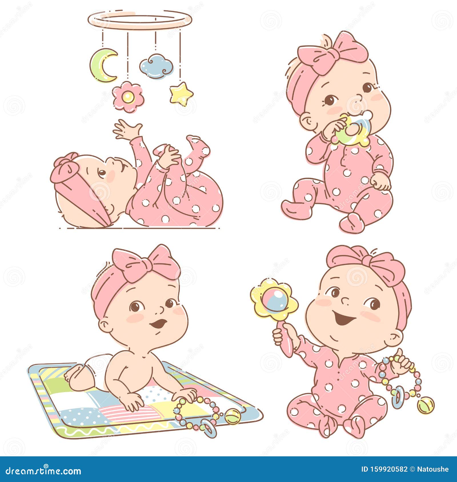 Juego Con Niñas Jugando Juguetes. Juegos De Primer Año Ilustración del Vector - Ilustración de juego, año: 159920582