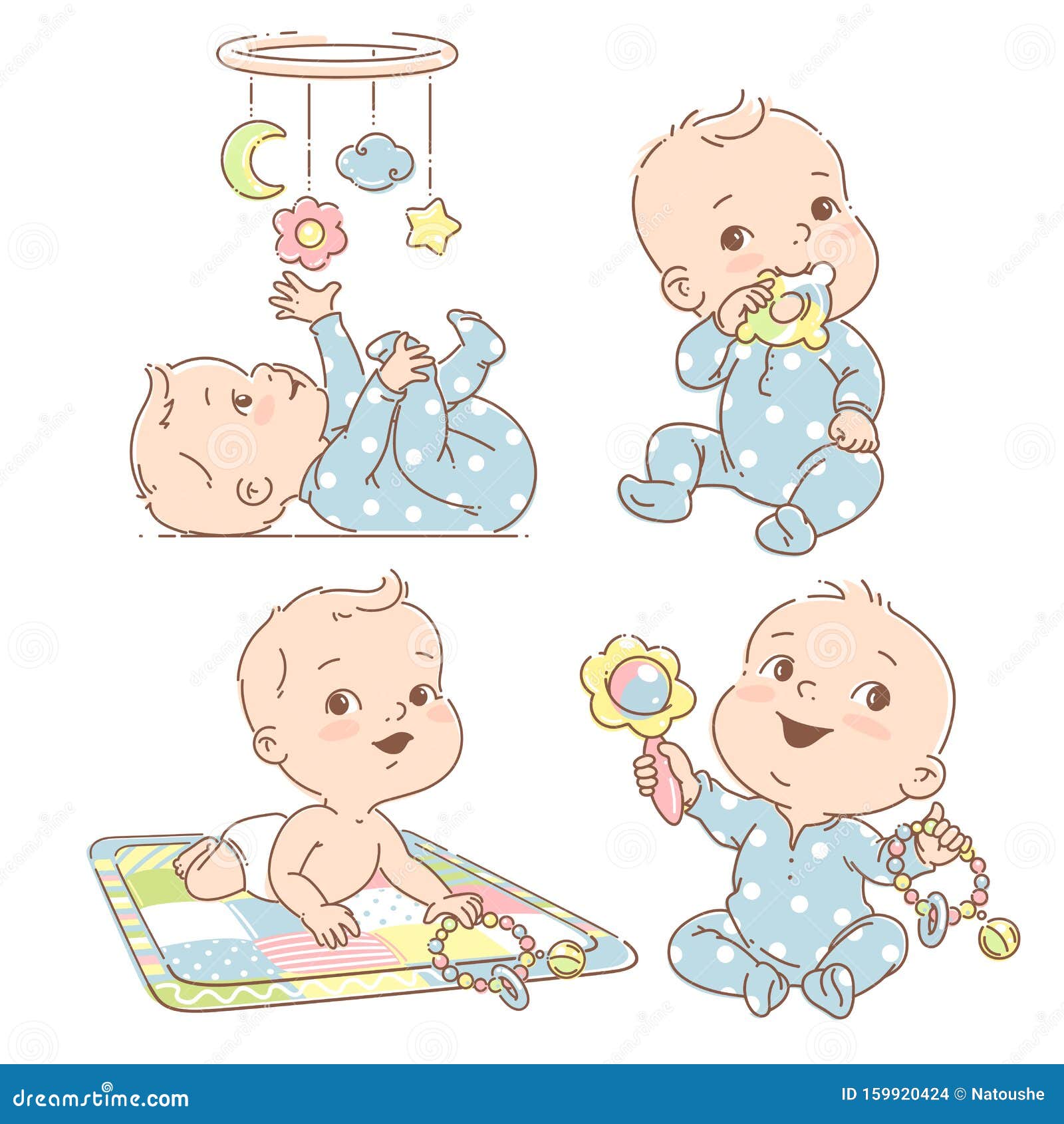 Juego Con Niños Jugando Juguetes. Juegos De Primer Año Ilustración del Vector - Ilustración de jugando, juego: 159920424