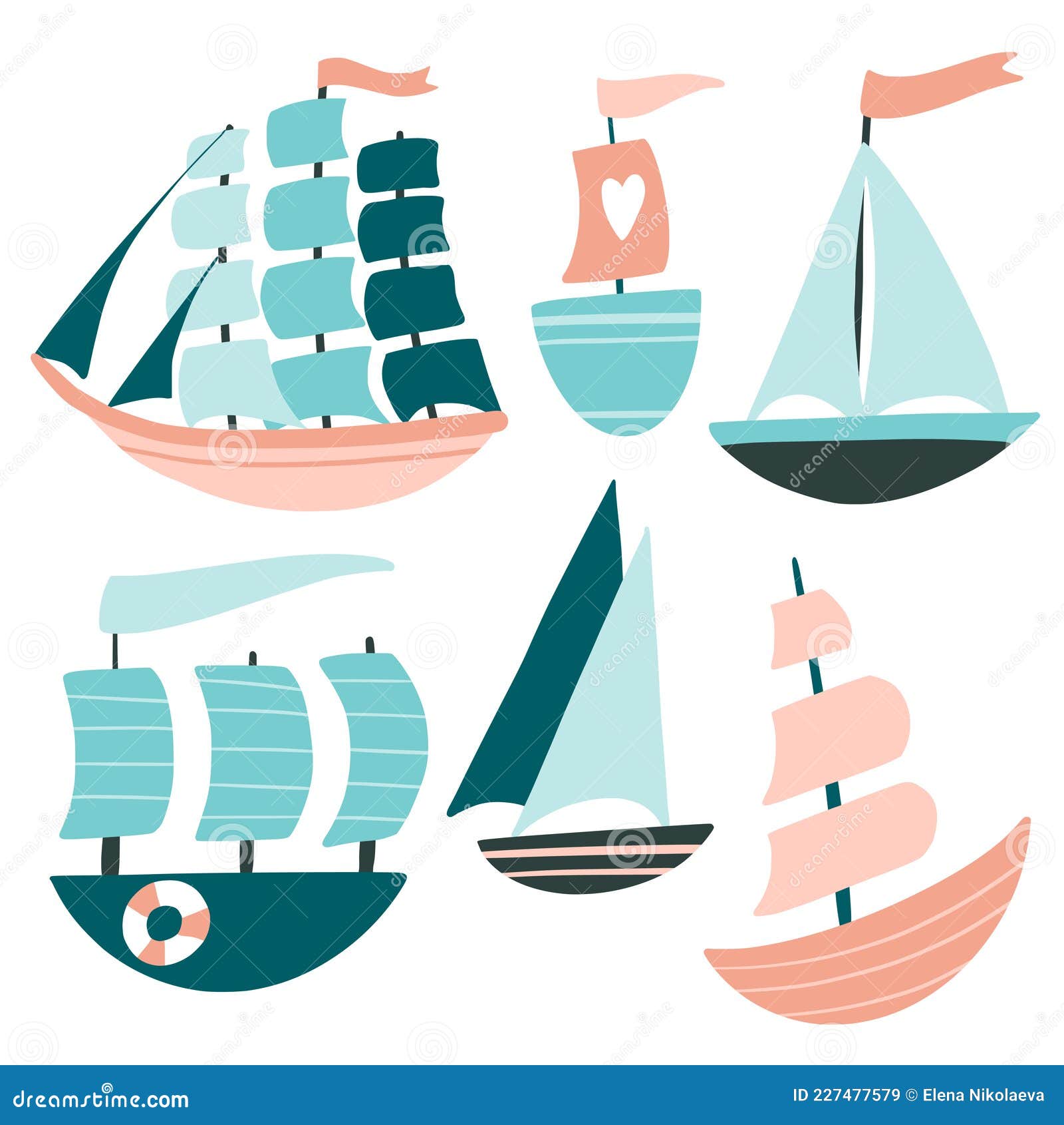 Juego De Botes Vela Barcos Lindos Ilustración Vector - Ilustración de lindo, 227477579