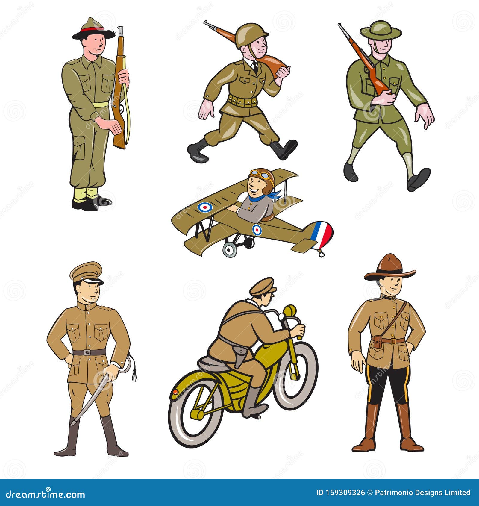 Juego De Caricaturas De Un Soldado De La Guerra Mundial Stock de  ilustración - Ilustración de aislado, piloto: 159309326