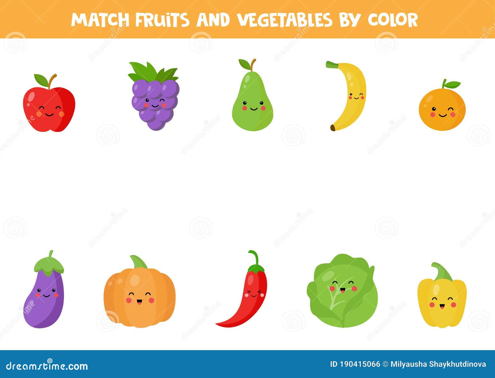 De Correspondencia De Colores Con Frutas Y Verduras Kawaii Lindas Ilustración Vector - Ilustración de manzana, pimienta: