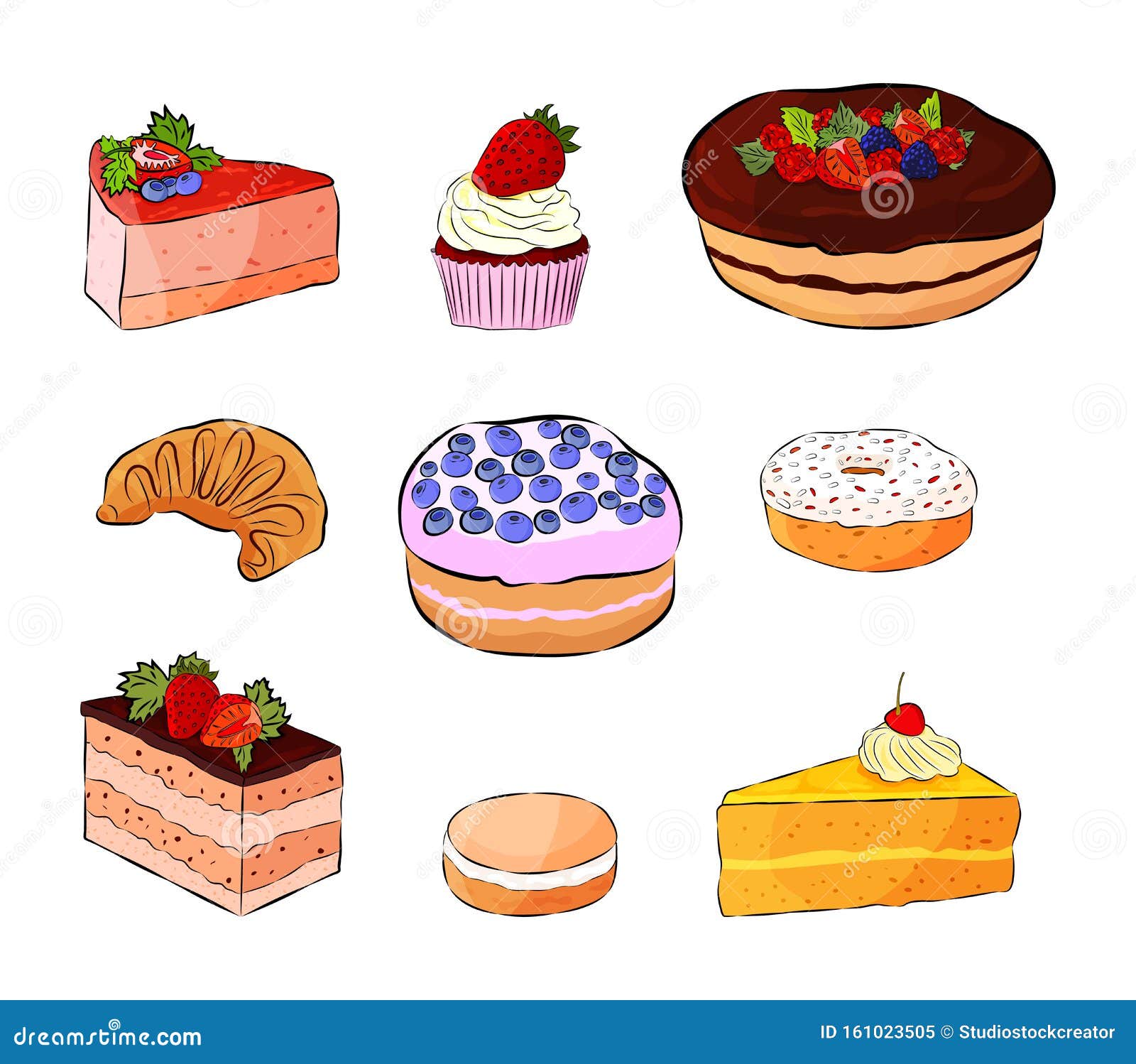 Juego De Deliciosos Pasteles Ilustración Vectorial De Dibujos Animados  Iconos Para Productos Dulces Sobre Fondo Blanco Ilustración del Vector -  Ilustración de navidad, leche: 161023505