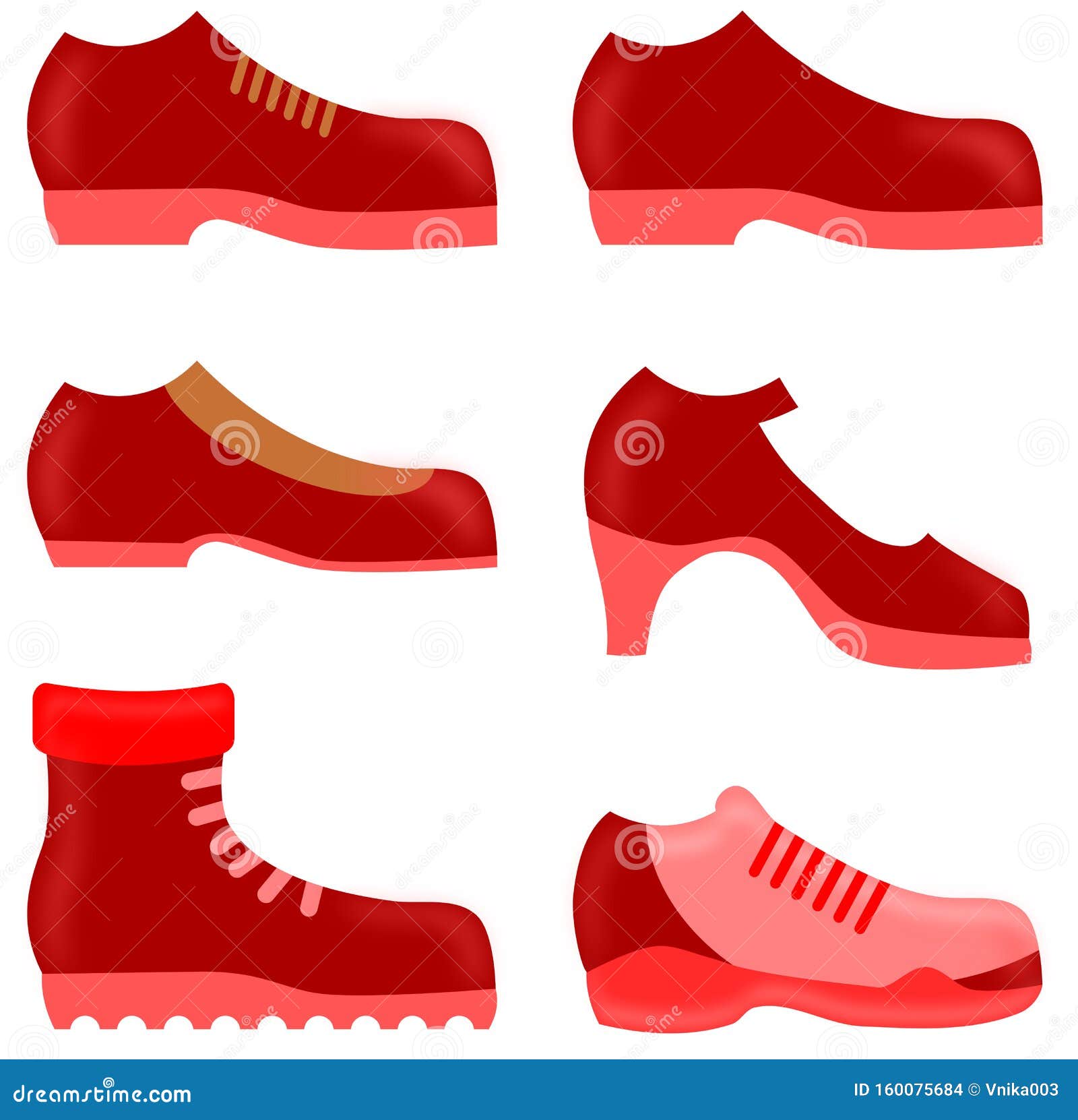 Juego De Dibujos De Zapatos Rojos Seis Tipos Diferentes Foto de archivo -  Ilustración de conjunto, color: 160075684