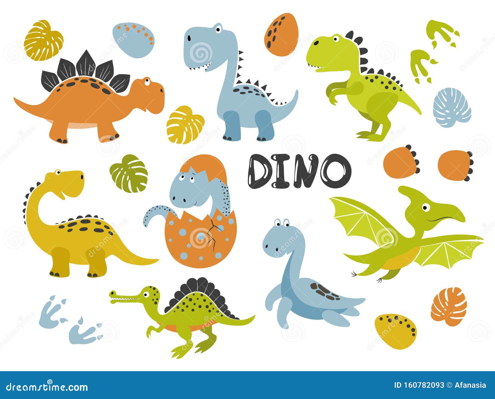 Juego De Divertidos Dinosaurios De Caricaturas Para Los Niños Ilustración  del Vector - Ilustración de mano, dino: 160782093