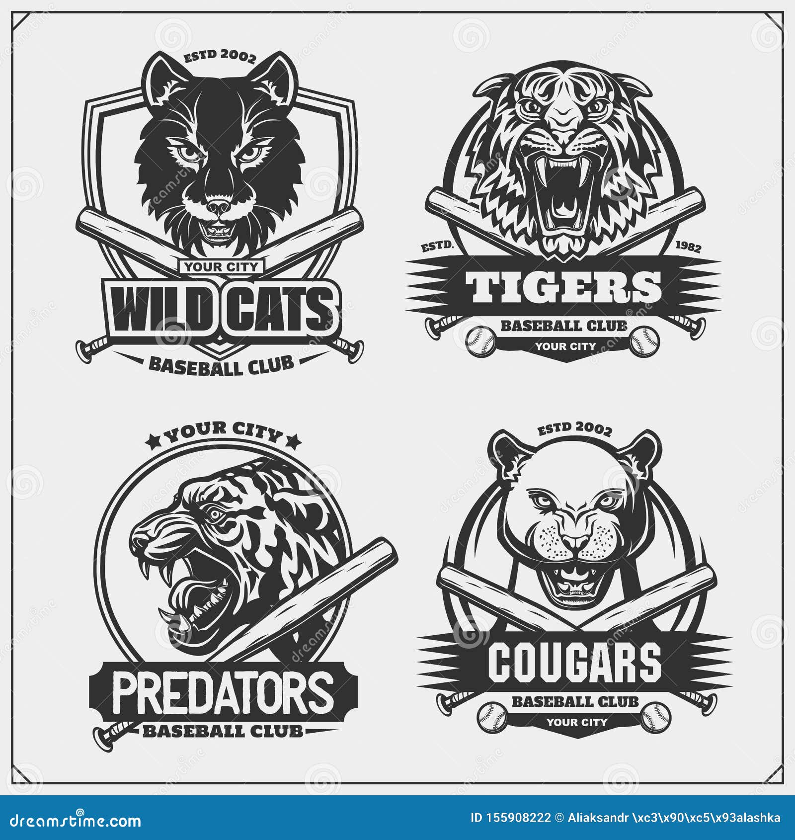 Juego De Emblemas De Béisbol, Insignias, Logos Y Etiquetas Con Tigre,  Cougar Y Comodín Diseño De Impresión Para Camisetas Ilustración del Vector  - Ilustración de icono, elemento: 155908222