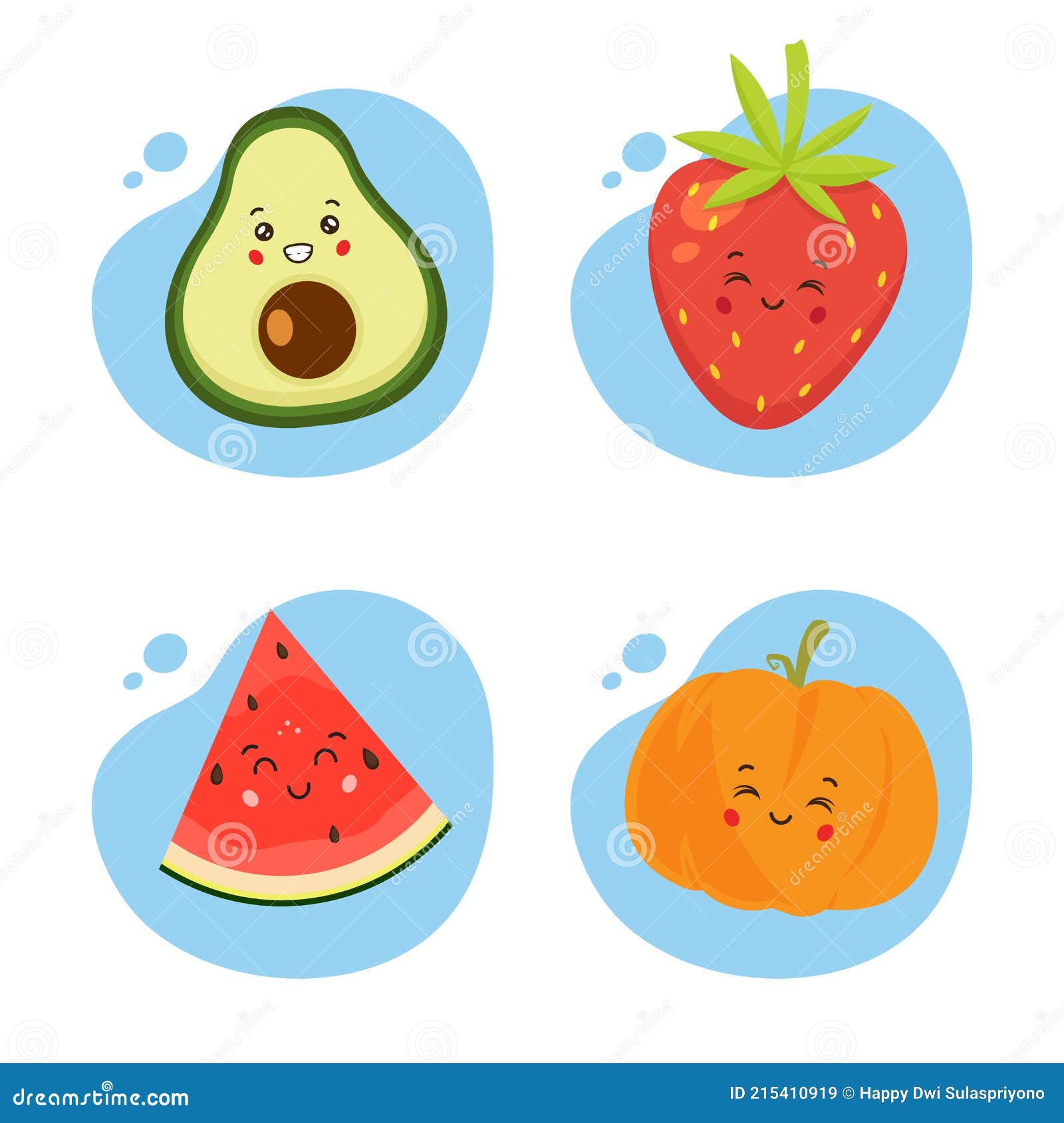 Juego de 4 frutas kawaii ilustración del vector. Ilustración de icono -  215410919