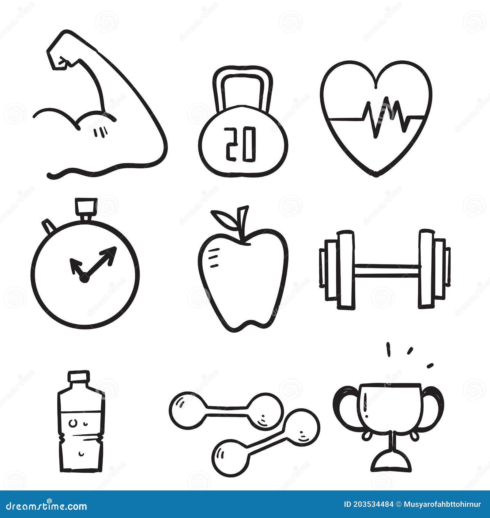 Juego De Iconos De Deporte Y Fitness Dibujado a Mano. Símbolos De Estilo De  Vida Saludable Ilustración Doodle De Fondo Aislado Ilustración del Vector -  Ilustración de plano, bosquejo: 203534484