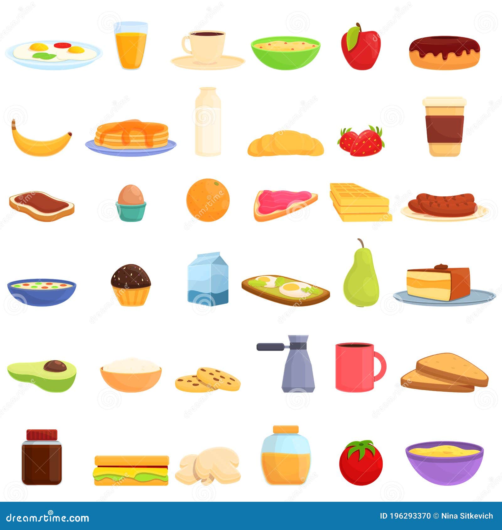 Juego De Iconos De Desayuno Saludable, Estilo De Dibujos Animados  Ilustración del Vector - Ilustración de miel, gordo: 196293370