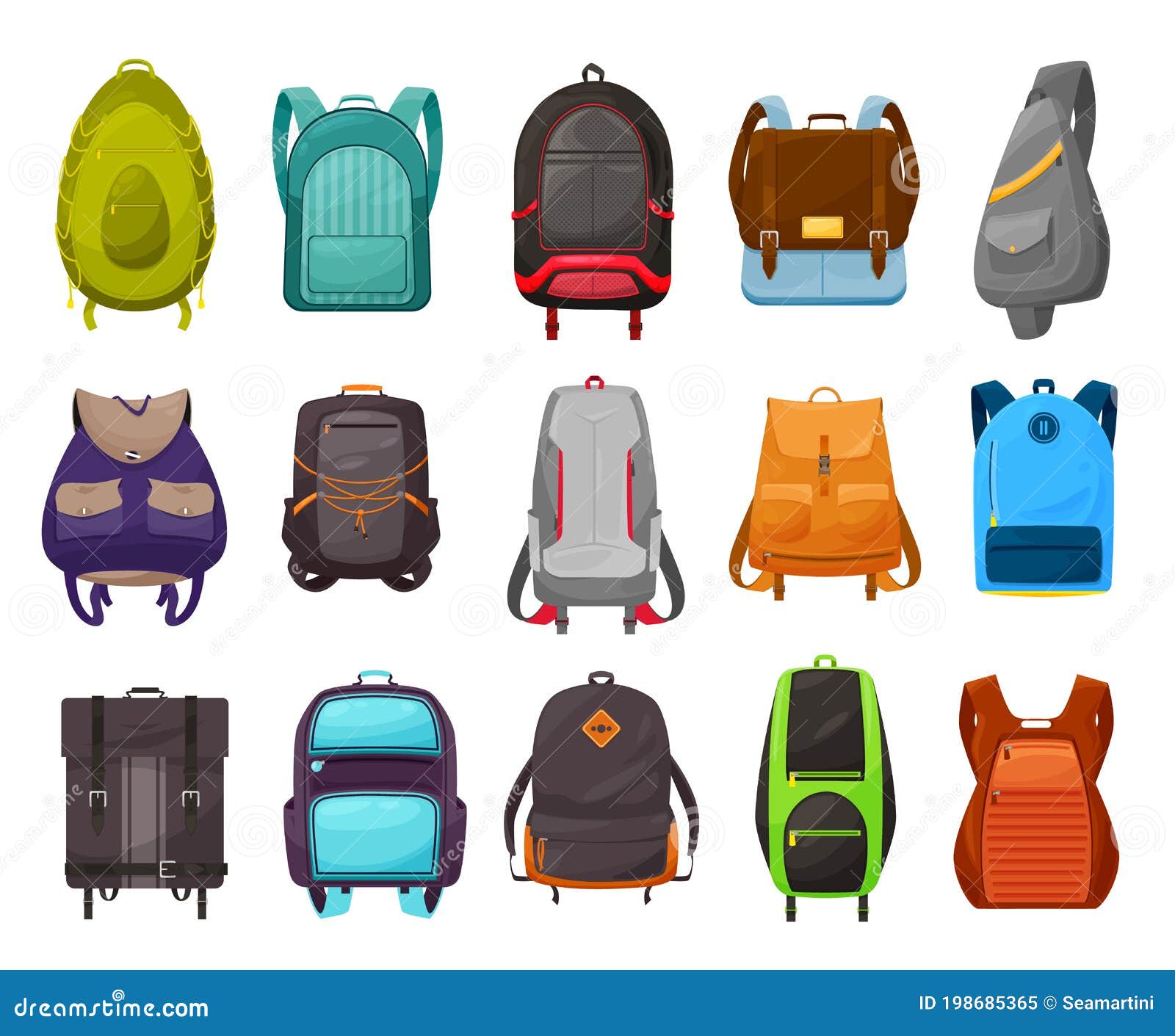 Juego Iconos De Vectores De Bolsos Escolares Y Mochilas Para Niños Ilustración del Vector - Ilustración de bucle, cartera: 198685365