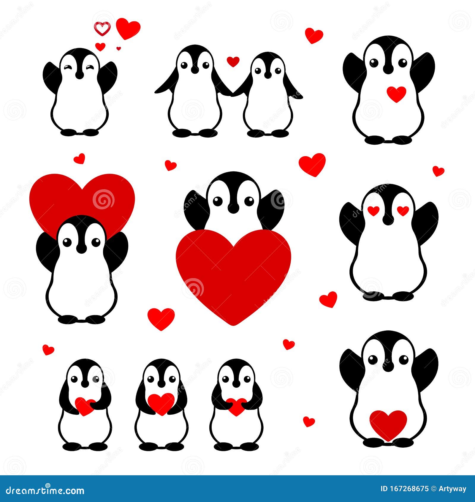 Juego De Pingüinos De Dibujos Animados Caracteres Planos Aislados Con  Encanto Decoración Del Día De San Valentín Para La Tarjeta Ilustración del  Vector - Ilustración de romance, polarizado: 167268675