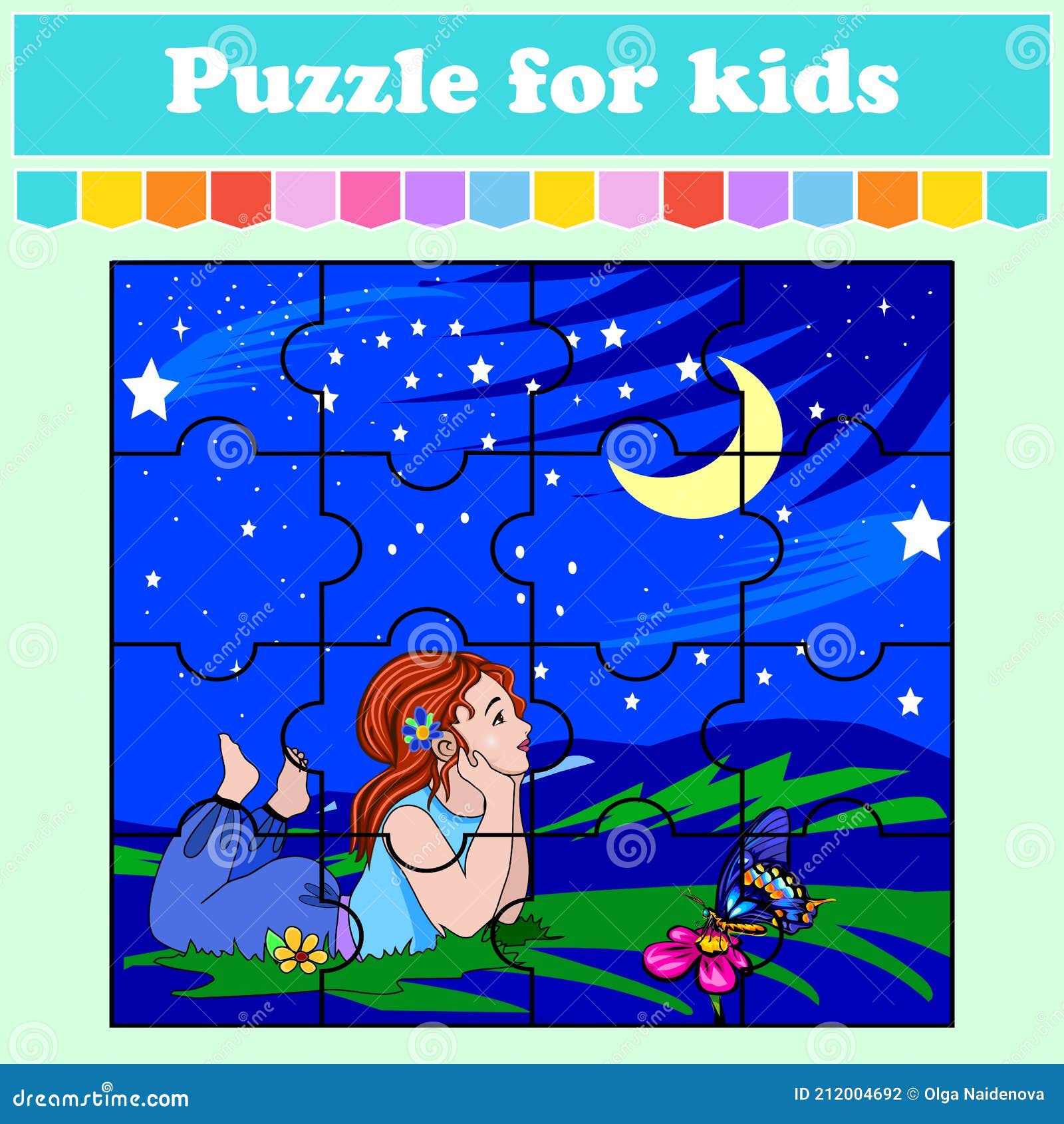 Juego De Puzzle Para Niños. La Niña Y La Noche Estrellada. Hoja De  Educación. Página Actividad De Color. Acertijo Para Preescolare Ilustración  del Vector - Ilustración de bebé, criba: 212004692