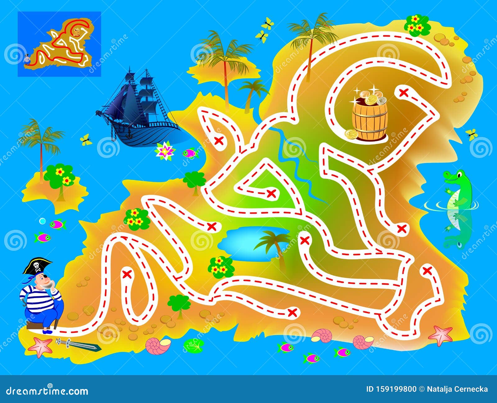 Juego De Rompecabezas Lógico Con Laberinto Para Niños Y Adultos. Ayudar A Los Piratas A Encontrar Camino En La Isla Del Tesoro H Ilustración del Vector - Ilustración de lógico, rompecabezas: 159199800
