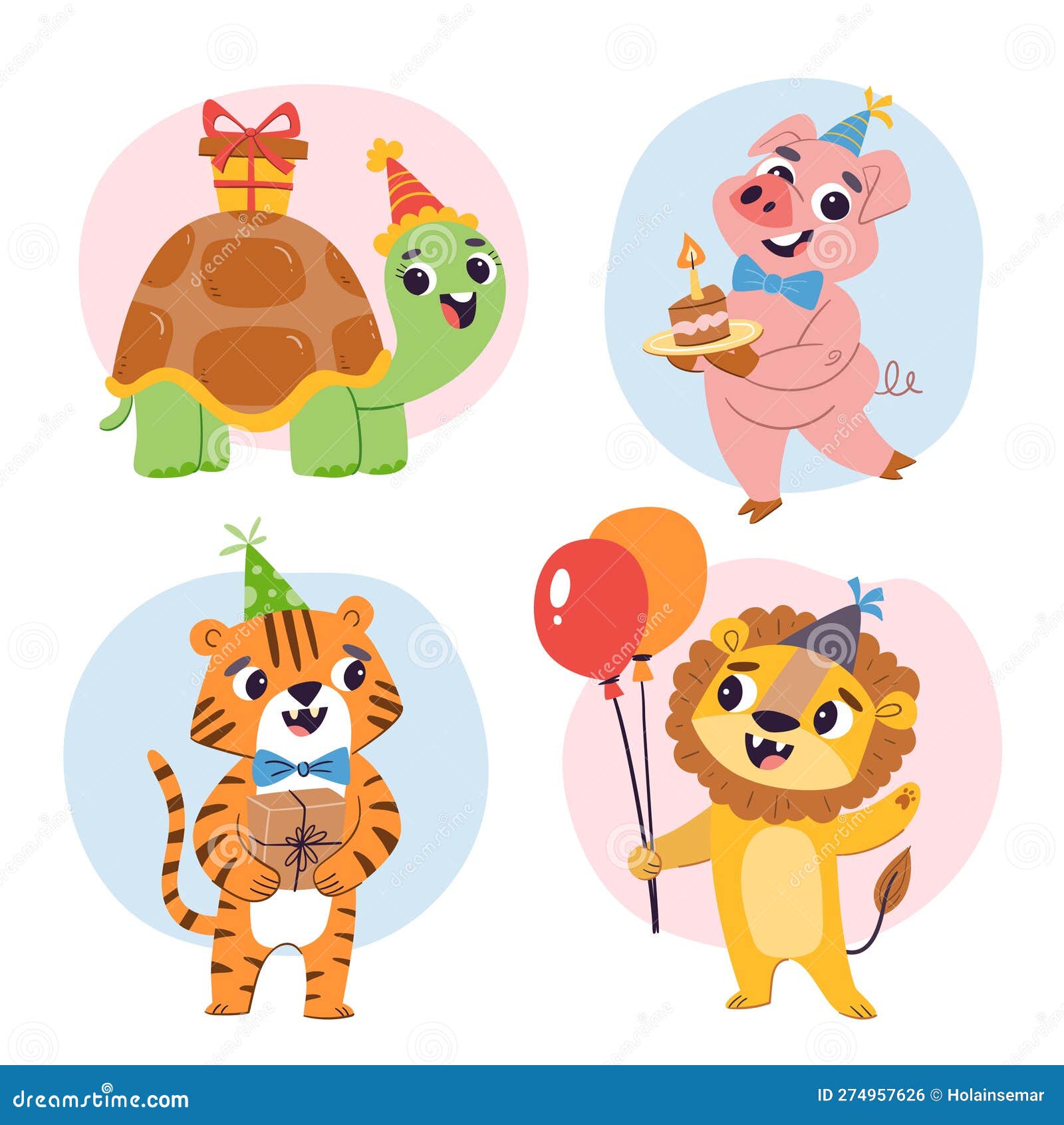Juego De Stickers De Animales De Dibujos Animados De Cumpleaños Ilustración  del Vector - Ilustración de fondo, cerdo: 274957626