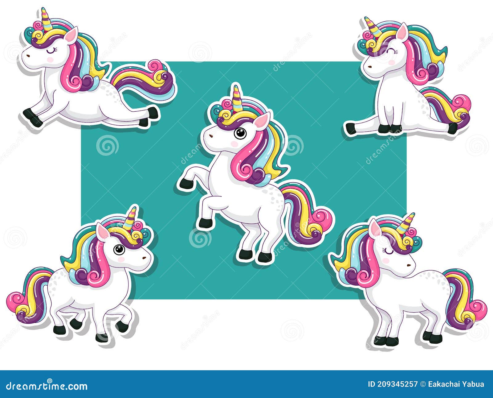 Juego De Stickers De Dibujos Animados De Unicornios Bonitos. Ilustración  Vectorial Con Animal De Dibujos Animados Felices Ilustración del Vector -  Ilustración de juguete, animales: 209345257