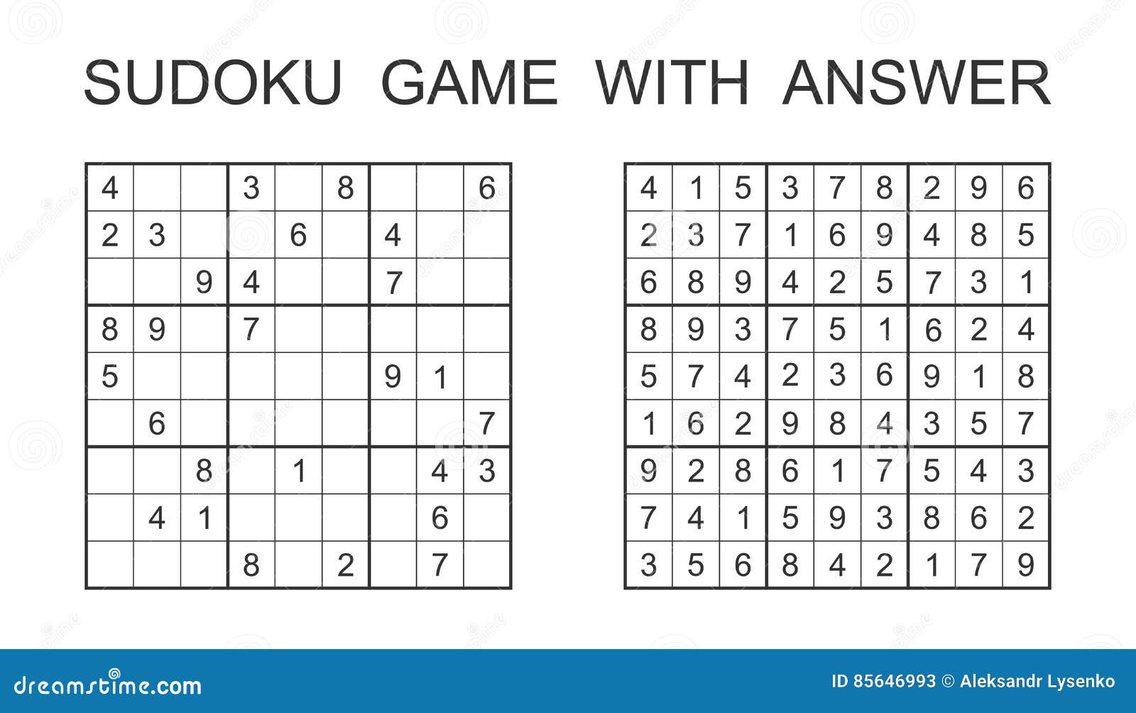 Juego De Sudoku Con Respuesta del Vector - Ilustración de ejercicio, 85646993