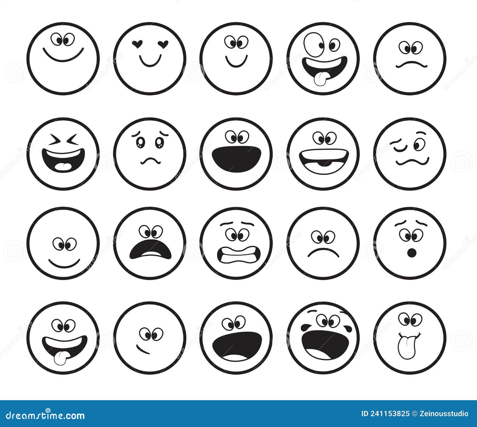 Juego De Vectores De Caracteres Blanco Y Negro De Emoji. Emoticono Doodle  Emojis Enfrenta Emociones Faciales Divertidas Y Locas Po Ilustración del  Vector - Ilustración de caracteres, historieta: 241153825