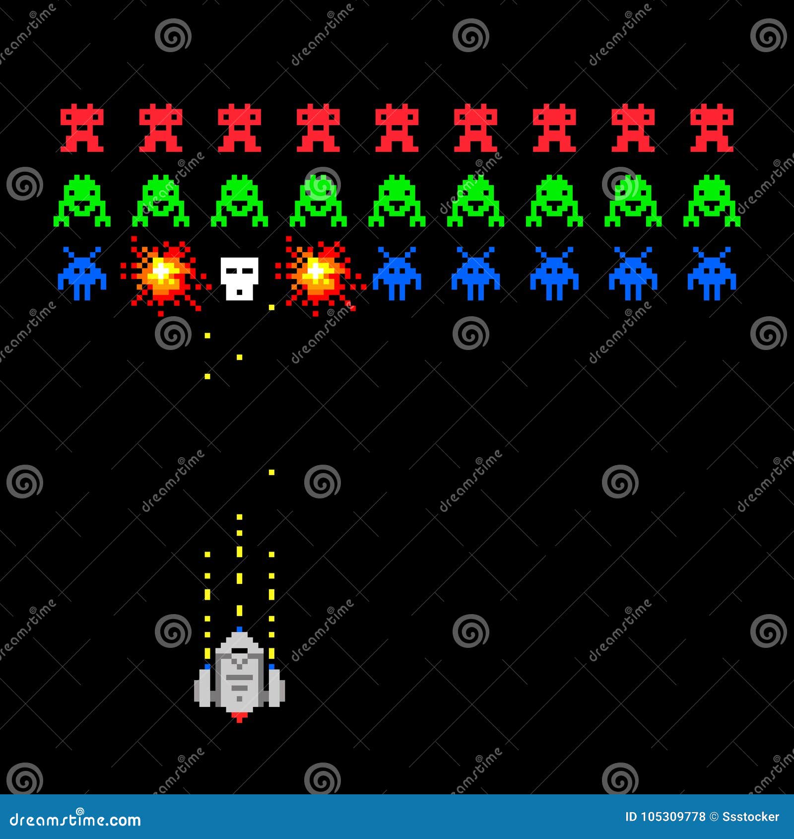 Juego De Invasores De Píxeles Ilustración del Vector - Ilustración de  espacio, bala: 105309778, image size:1600x1690
