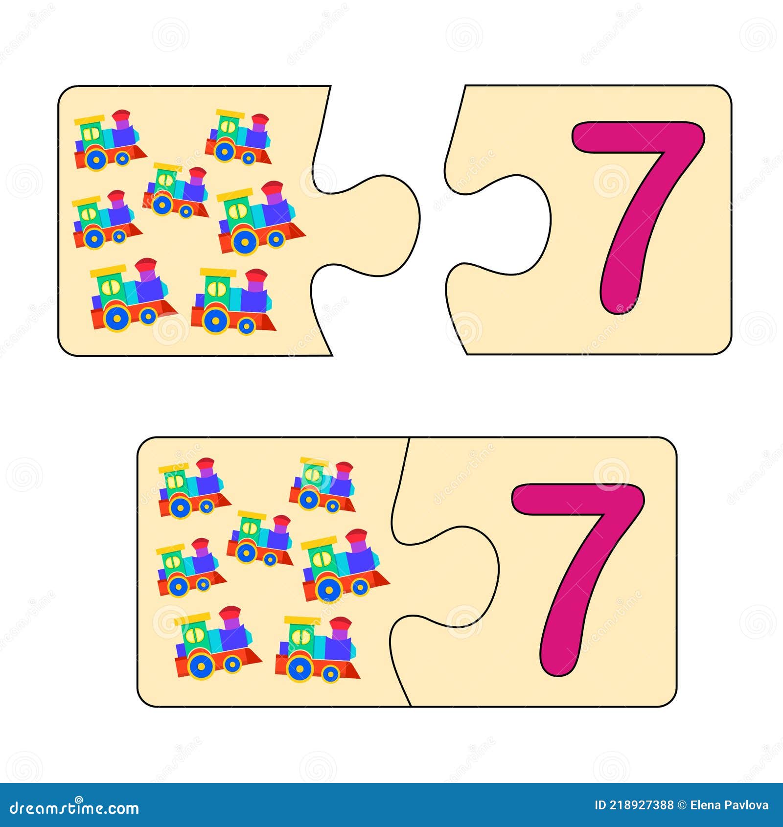 Ventana mundial Iniciar sesión Pensar Juego Educativo Para Niños. Buscar La Imagen Correcta Para El Número.  Rompecabezas Con El Número Siete Y Trenes De Juguetes. Rompe Ilustración  del Vector - Ilustración de cabrito, estilo: 218927388