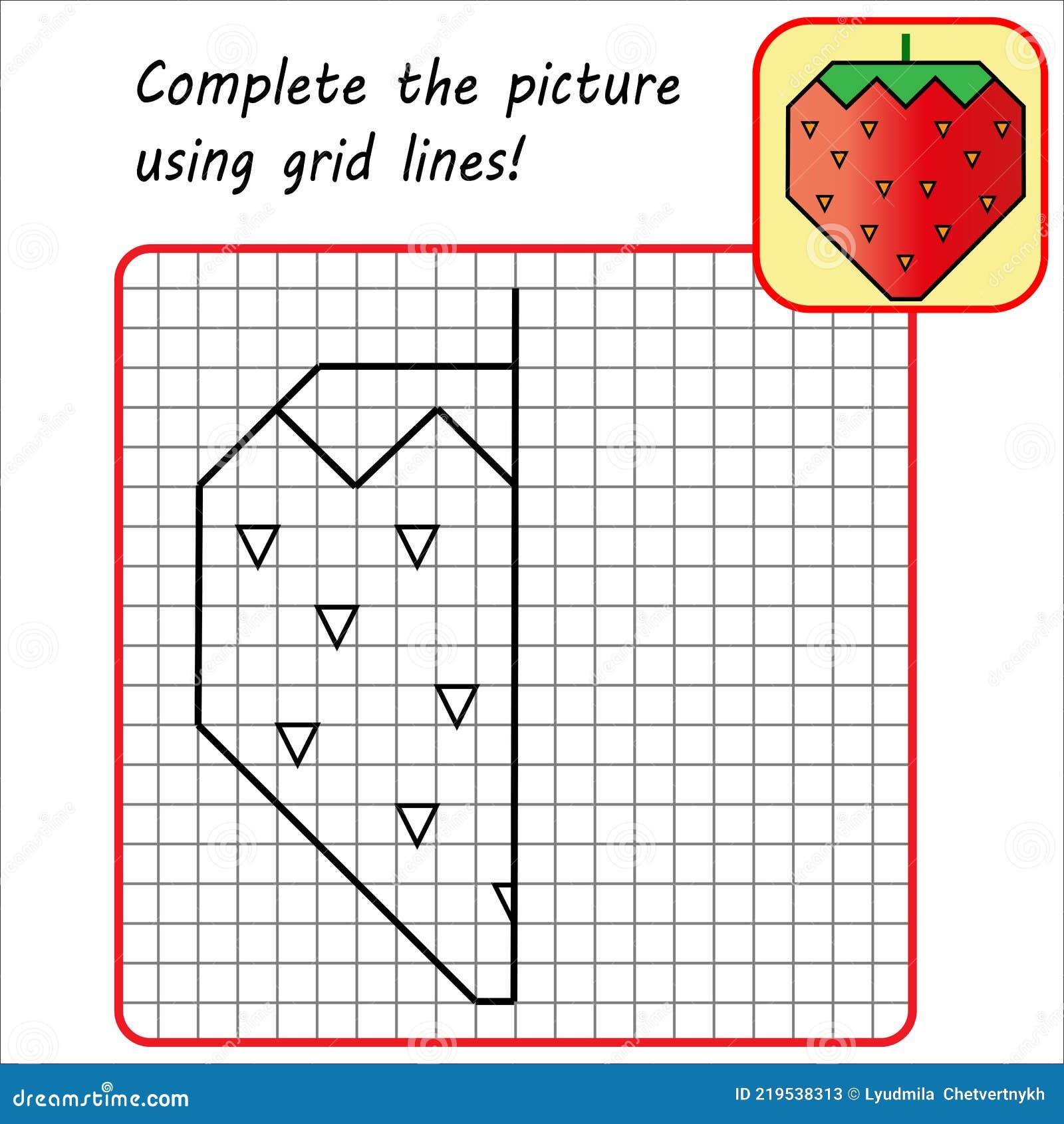 Dibuja En La Cuadrícula Juego Educativo Para Niños. Simple Ejercicio Fresa. Dibujar Mediante  Cuadrícula. Dibujo Simétrico. Ilustración del Vector - Ilustración de  tarea, copia: 219538313