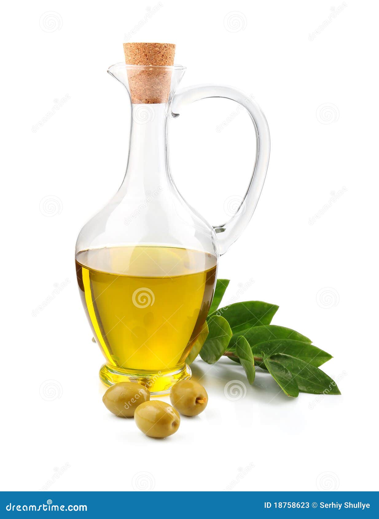 Jug of Olive Oil and Bay Leaf Branch Isolated Stock Image Image of