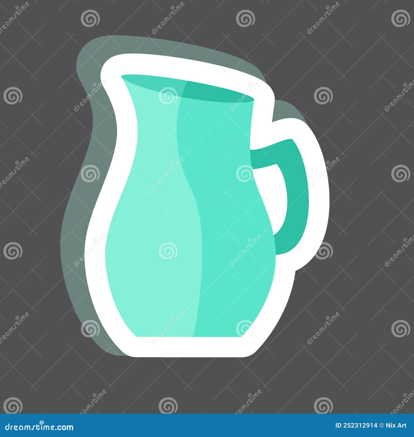 Jug of Water Sticker in Trendy Isolated on Black Background Stock